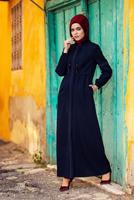 Tesettür giyim LACİVERT İŞLEME DETAYLI GİZLİ DÜĞMELİ PARDESÜ 1343