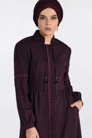 Hijab clothing PLUM EMBROIDERED HIDDEN BUTTONED TOPCOAT 1343
