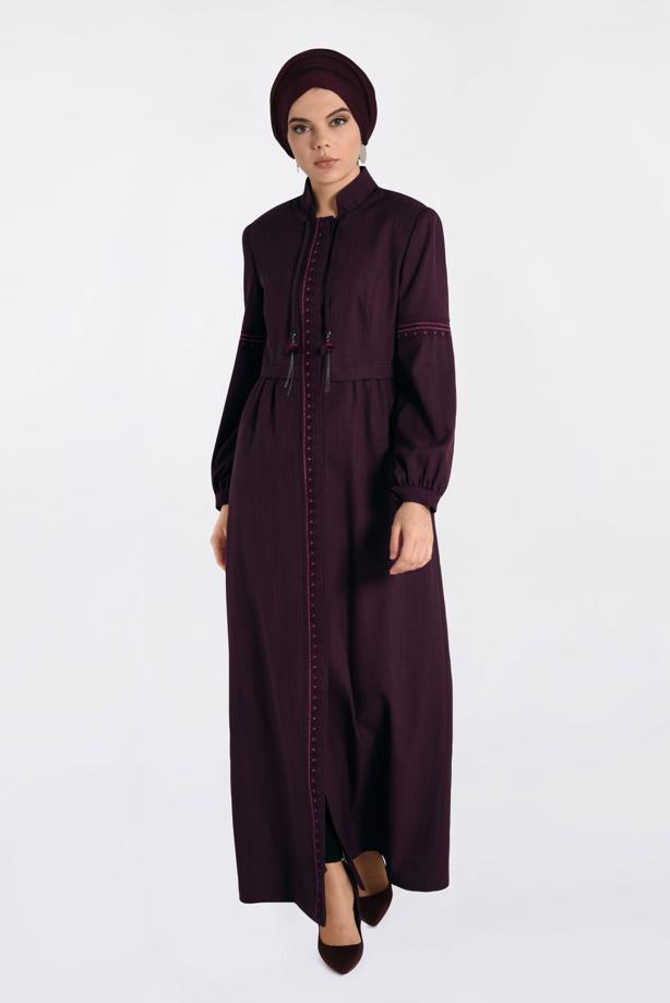 Tesettür giyim MÜRDÜM İŞLEME DETAYLI GİZLİ DÜĞMELİ PARDESÜ 1343 - TRENDTESETTÜR