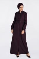 Hijab clothing PLUM EMBROIDERED HIDDEN BUTTONED TOPCOAT 1343