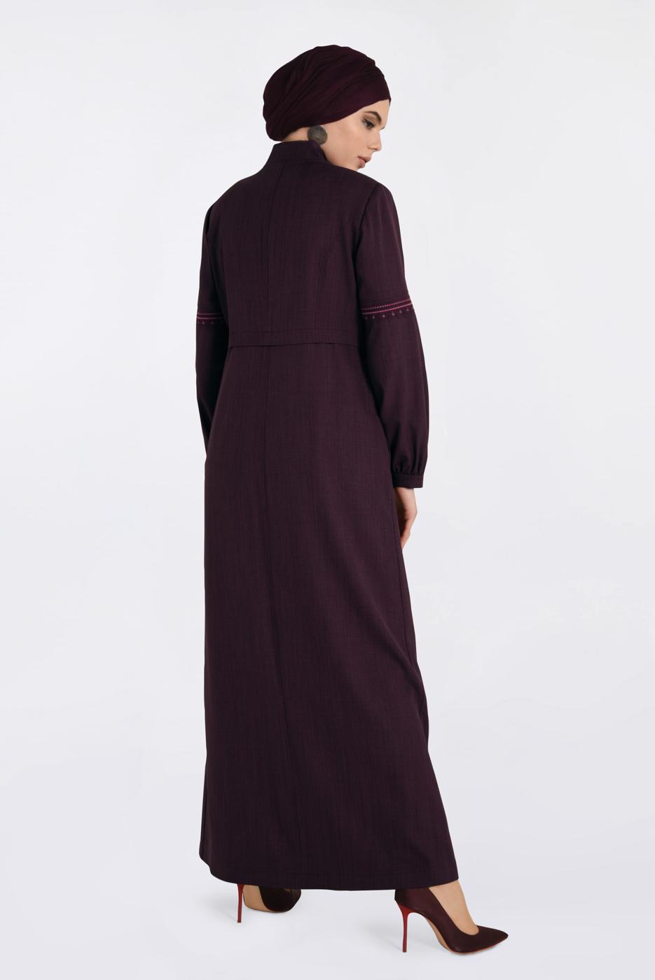 Hijab clothing PLUM EMBROIDERED HIDDEN BUTTONED TOPCOAT 1343
