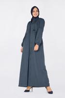 Tesettür giyim GRİ İŞLEME DETAYLI GİZLİ DÜĞMELİ PARDESÜ 1343