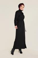 Tesettür giyim SİYAH HAKİM YAKA FERMUARLI PARDESÜ 1344 