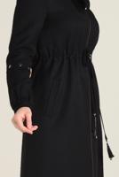 Tesettür giyim SİYAH HAKİM YAKA FERMUARLI PARDESÜ 1344 