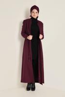 Tesettür giyim BORDO HAKİM YAKA FERMUARLI PARDESÜ 1344 