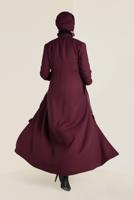 Hijab clothing CLARET RED MANDARIN COLLAR ZIPPED TOPCOAT 1344