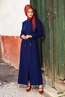 Tesettür giyim LACİVERT HAKİM YAKA FERMUARLI PARDESÜ 1344 