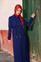 Tesettür giyim LACİVERT HAKİM YAKA FERMUARLI PARDESÜ 1344 