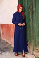 Tesettür giyim LACİVERT HAKİM YAKA FERMUARLI PARDESÜ 1344 