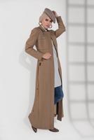 Tesettür giyim BEJ KAPÜŞONLU FERMUAR DETAYLI PARDESÜ 1349 