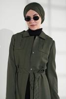 Tesettür giyim HAKİ KAPÜŞONLU FERMUAR DETAYLI PARDESÜ 1349 