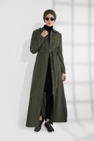 Tesettür giyim HAKİ KAPÜŞONLU FERMUAR DETAYLI PARDESÜ 1349 