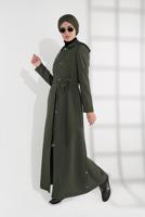 Tesettür giyim HAKİ KAPÜŞONLU FERMUAR DETAYLI PARDESÜ 1349 
