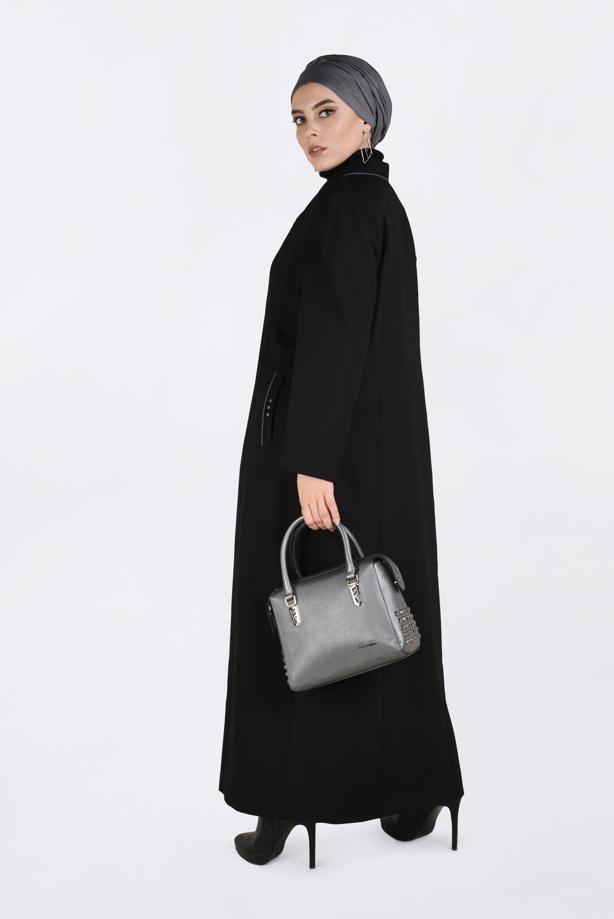 Vêtements hijab NOIR PARDESSUS À BOUTONNÉ AVEC POCHES  1352  - TRENDTESETTÜR