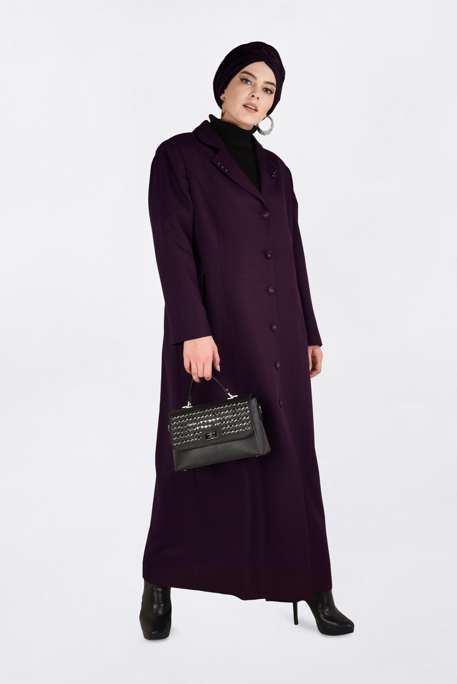 Vêtements hijab PRUNE PARDESSUS À BOUTONNÉ AVEC POCHES  1352 