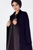 Tesettür giyim MOR BELİ BÜZGÜ DETAYLI GİZLİ FERMUARLI PARDESÜ 1355