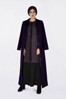Tesettür giyim MOR BELİ BÜZGÜ DETAYLI GİZLİ FERMUARLI PARDESÜ 1355