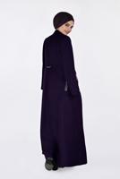 Tesettür giyim MOR BELİ BÜZGÜ DETAYLI GİZLİ FERMUARLI PARDESÜ 1355