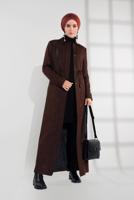 Hijab clothing BROWN SMOCKED-WAIST ZIPPED TOPCOAT 1355 