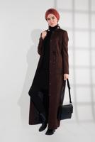 Hijab clothing BROWN SMOCKED-WAIST ZIPPED TOPCOAT 1355 