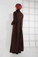 Hijab clothing BROWN SMOCKED-WAIST ZIPPED TOPCOAT 1355 