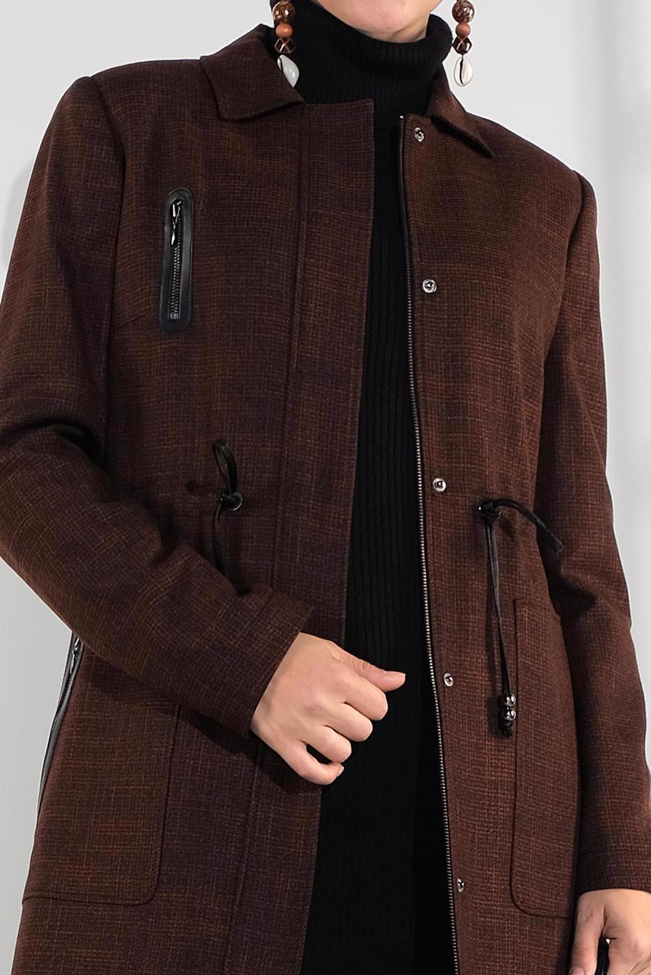 Hijab clothing BROWN SMOCKED-WAIST ZIPPED TOPCOAT 1355 