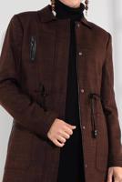 Hijab clothing BROWN SMOCKED-WAIST ZIPPED TOPCOAT 1355 