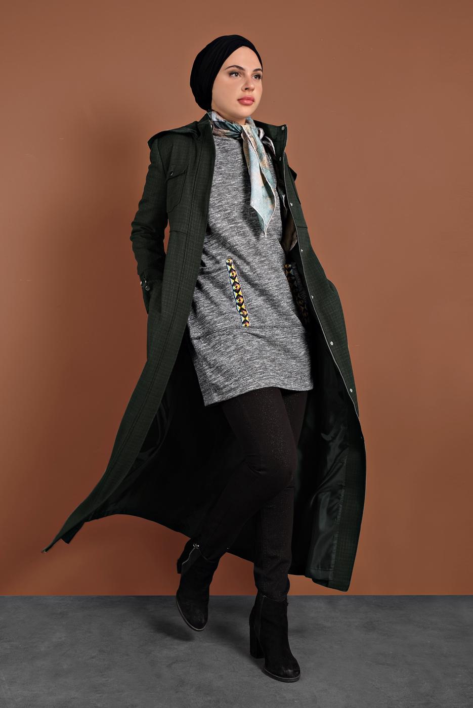 Hijab clothing BLACK ZIPPED TOPCOAT 1356 