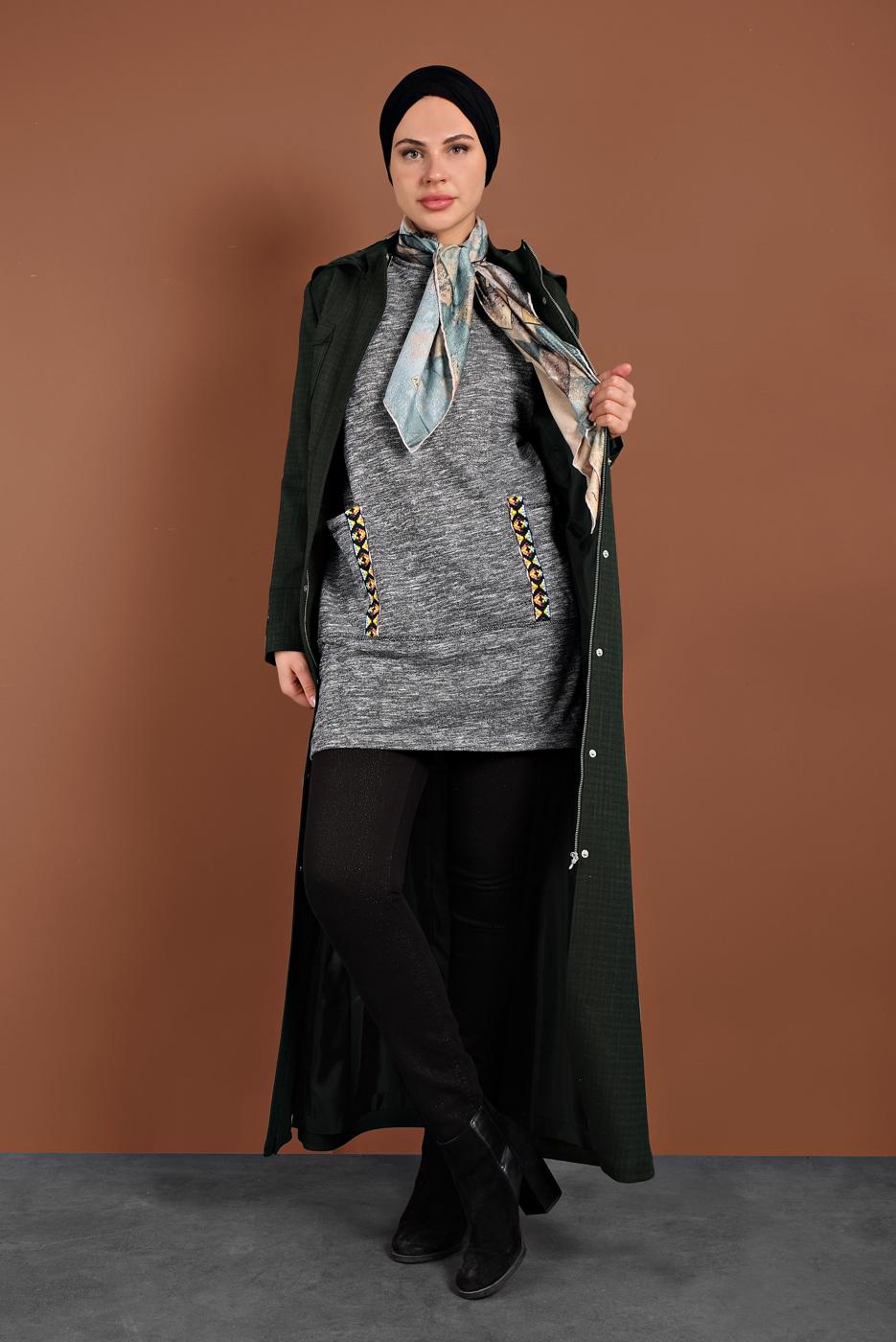 Hijab clothing BLACK ZIPPED TOPCOAT 1356 