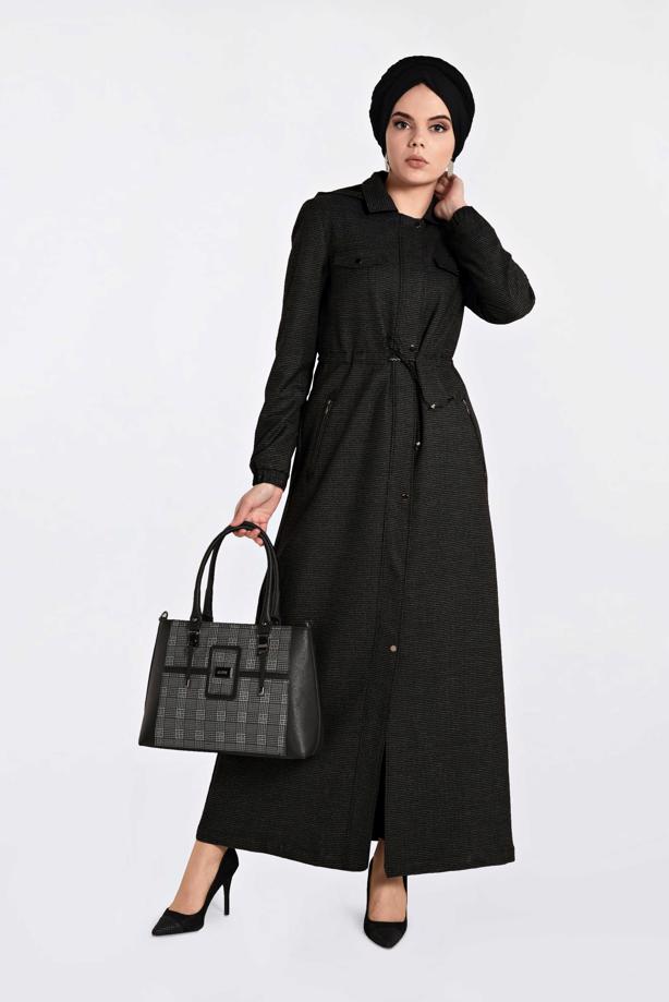 Tesettür giyim SİYAH GİZLİ ÇITÇIT VE FERMUARLI PARDESÜ 1358 - TRENDTESETTÜR