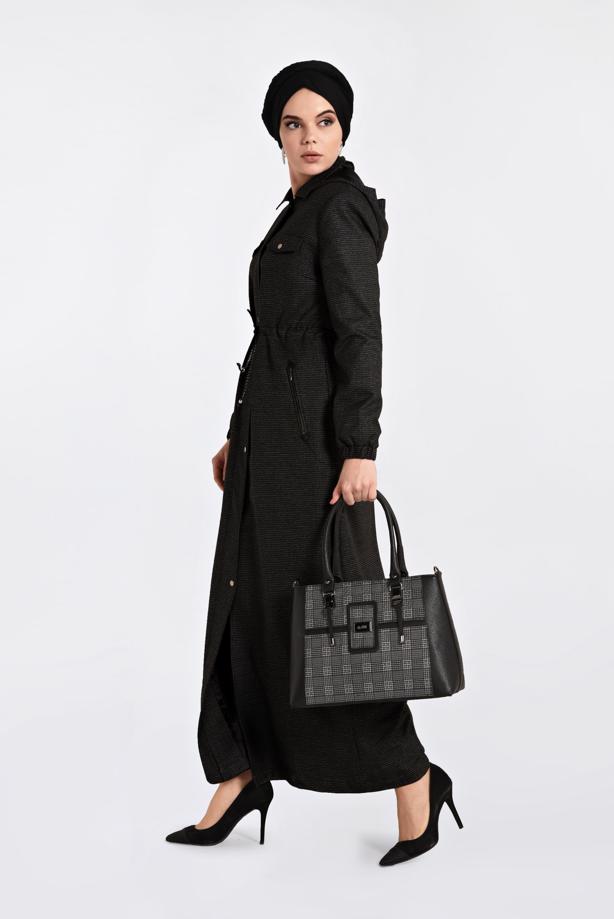 Tesettür giyim SİYAH GİZLİ ÇITÇIT VE FERMUARLI PARDESÜ 1358 - TRENDTESETTÜR