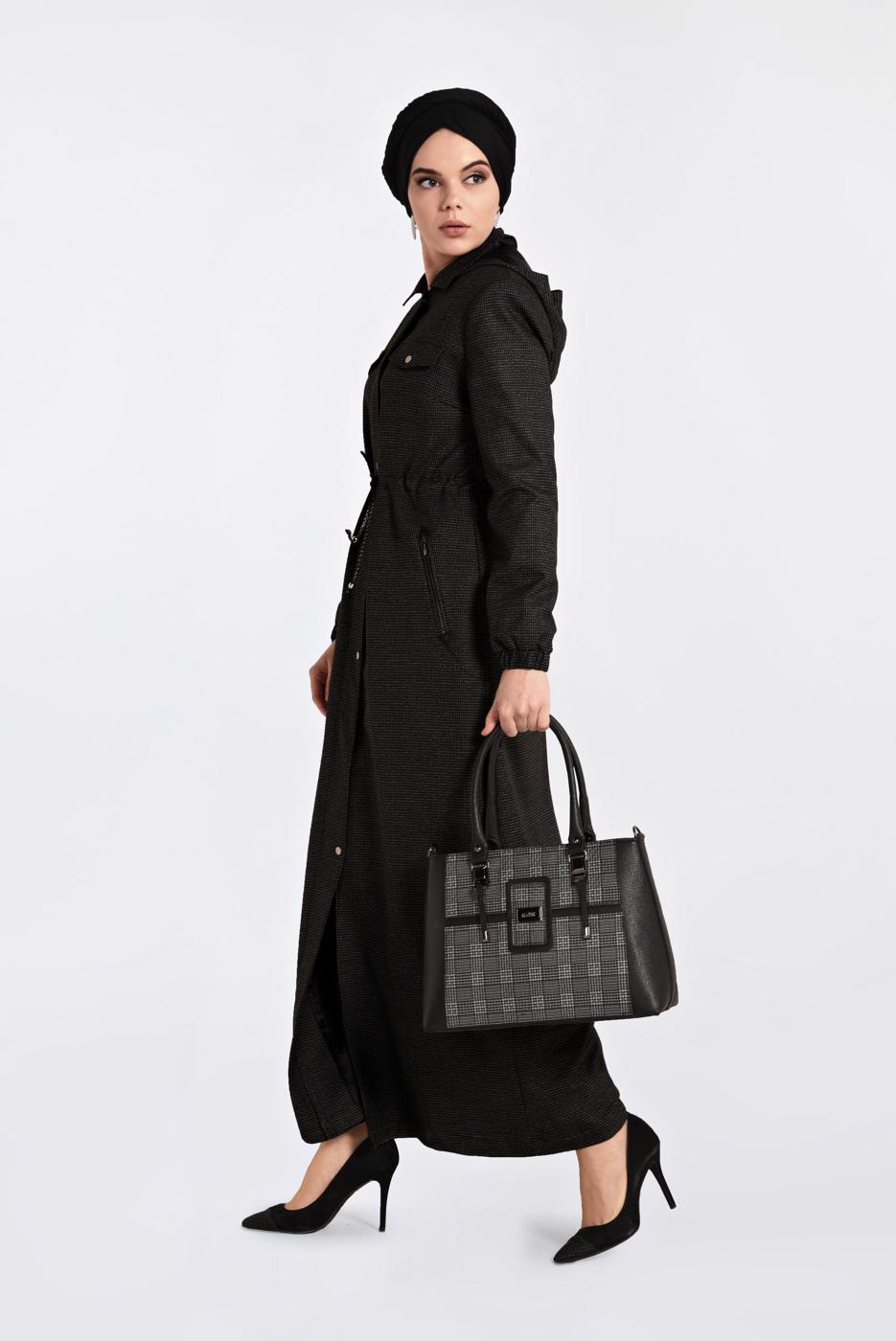 Tesettür giyim SİYAH GİZLİ ÇITÇIT VE FERMUARLI PARDESÜ 1358