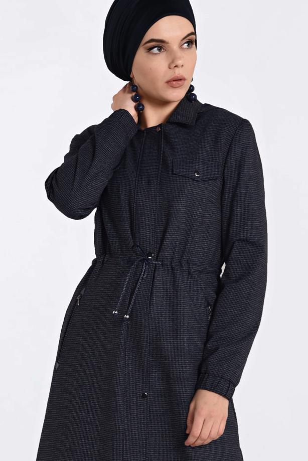 Tesettür giyim LACİVERT GİZLİ ÇITÇIT VE FERMUARLI PARDESÜ 1358 - TRENDTESETTÜR