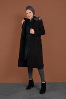 Hijab clothing BLACK HOODED FUR PARKA 9761 