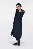 Tesettür giyim LACİVERT KAPÜŞONU KÜRKLÜ ÇITÇITLI PARKA 9761