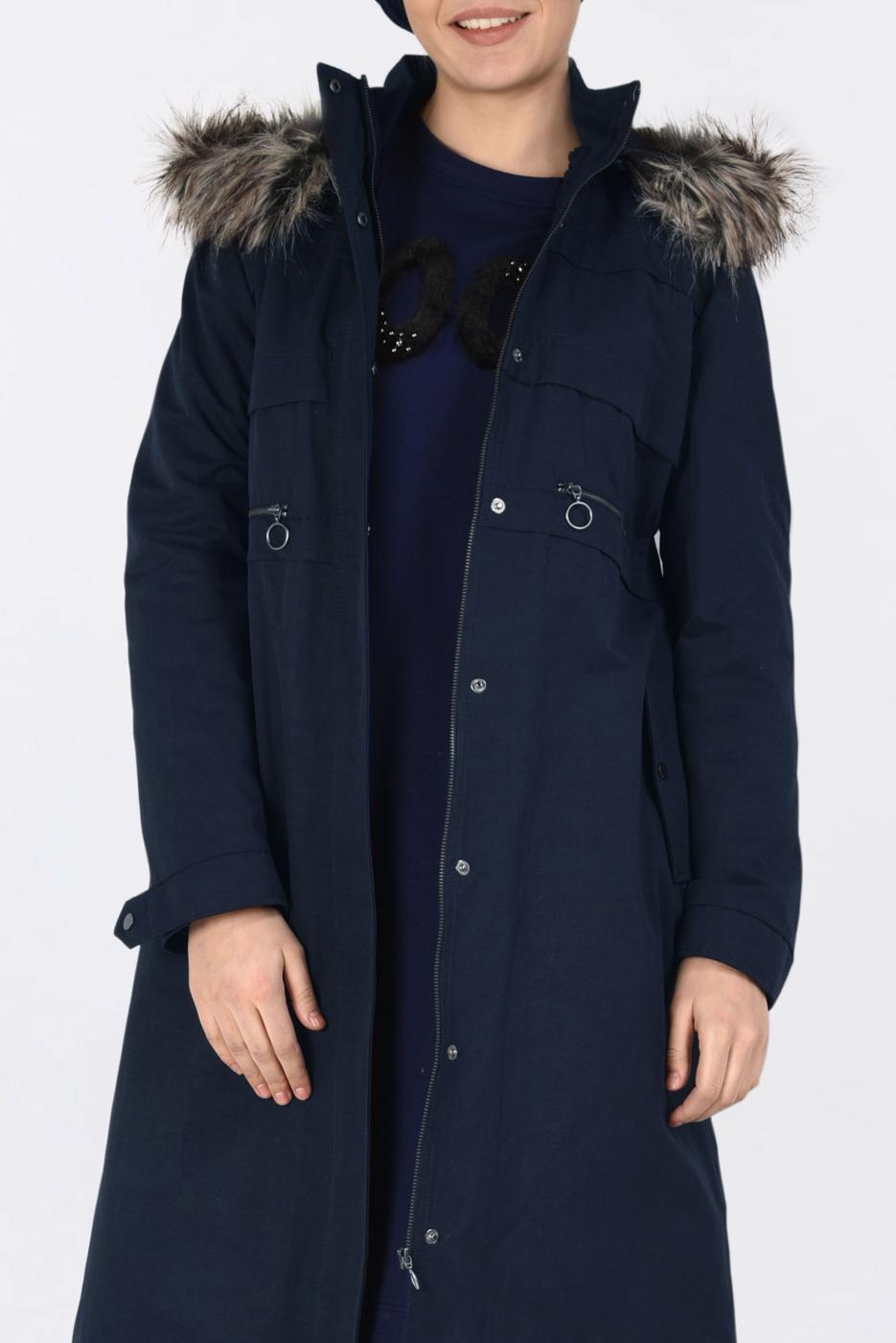 Tesettür giyim LACİVERT KAPÜŞONU KÜRKLÜ ÇITÇITLI PARKA 9761