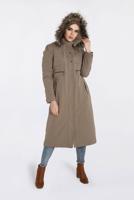 Tesettür giyim KAHVE KAPÜŞONU KÜRKLÜ ÇITÇITLI PARKA 9761