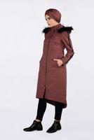 Tesettür giyim KAHVE KAPÜŞONU KÜRKLÜ KOLLARI FERMUAR DETAYLI PARKA 9775
