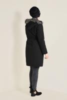 Tesettür giyim SİYAH BELİ BÜZGÜLÜ KAPÜŞONLU PARKA 9779 