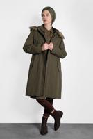 Tesettür giyim HAKİ BELİ BÜZGÜLÜ KAPÜŞONLU PARKA 9779 