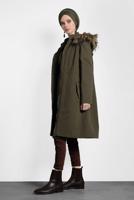 Tesettür giyim HAKİ BELİ BÜZGÜLÜ KAPÜŞONLU PARKA 9779 
