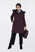 Tesettür giyim BORDO BELİ BÜZGÜLÜ KAPÜŞONLU PARKA 9779 