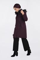 Tesettür giyim BORDO BELİ BÜZGÜLÜ KAPÜŞONLU PARKA 9779 