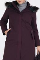 Tesettür giyim BORDO BELİ BÜZGÜLÜ KAPÜŞONLU PARKA 9779 