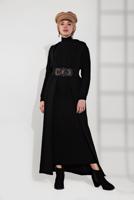 Tesettür giyim SİYAH ÖRGÜ DESENLİ TRİKO ELBİSELİ TAKIM T 0501