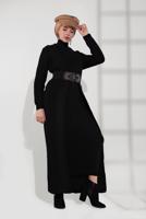 Tesettür giyim SİYAH ÖRGÜ DESENLİ TRİKO ELBİSELİ TAKIM T 0501