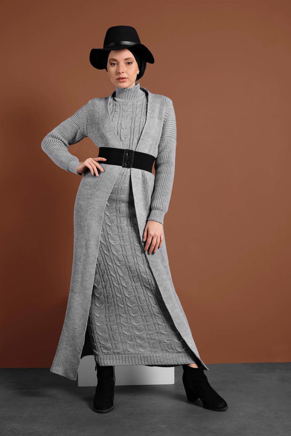 Hijab clothing GREY KNIT DRESS SUIT 0501 