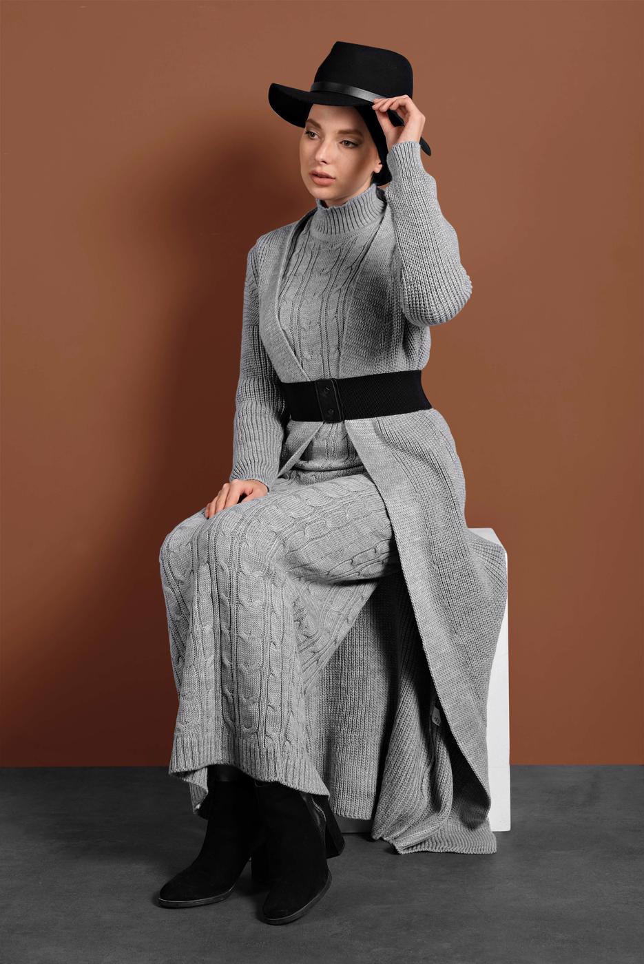 Hijab clothing GREY KNIT DRESS SUIT 0501 