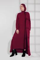 Tesettür giyim BORDO ÖRGÜ DESENLİ TRİKO ELBİSELİ TAKIM T 0501