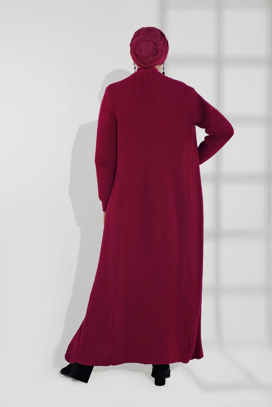 Tesettür giyim BORDO ÖRGÜ DESENLİ TRİKO ELBİSELİ TAKIM T 0501